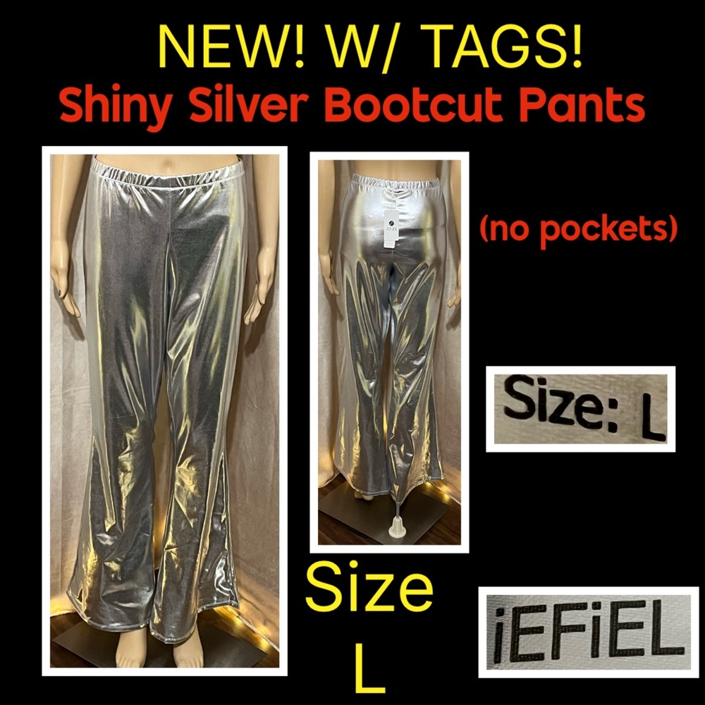 Size L- Shiny Silver Bootcut Pants